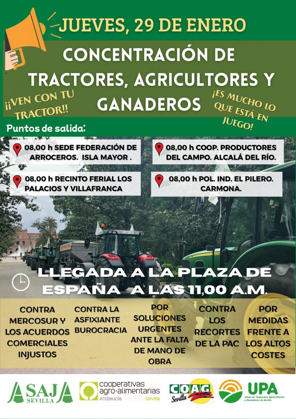 Concentración de tractores, agricultores y ganaderos en Sevilla