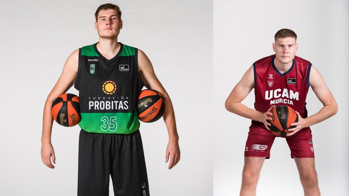 Simon Birgander con la camiseta del Joventut y del UCAM Murcia