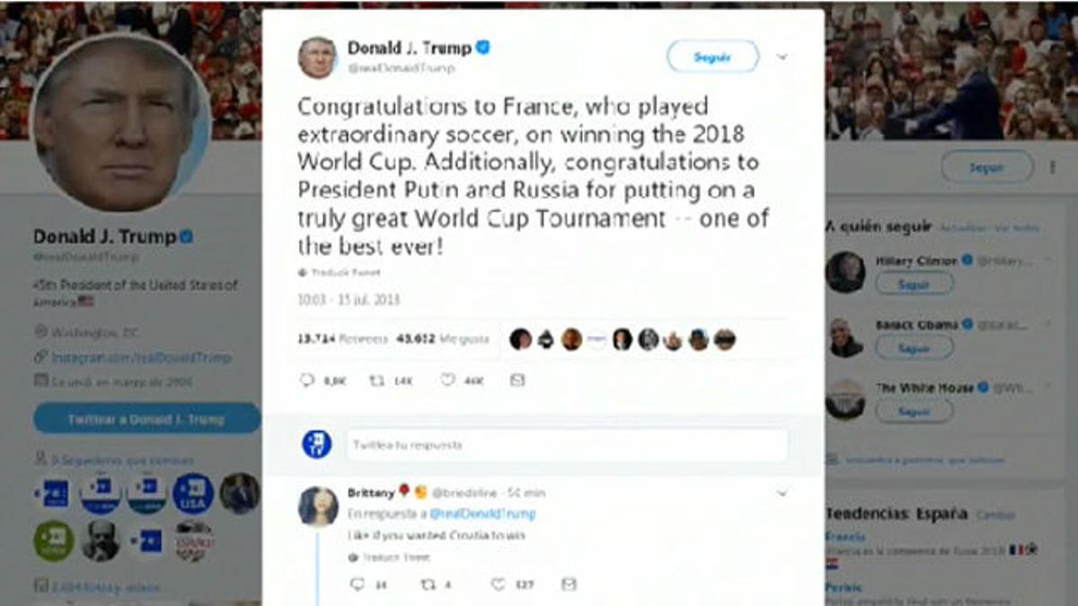 Trump felicita a Francia por la victoria