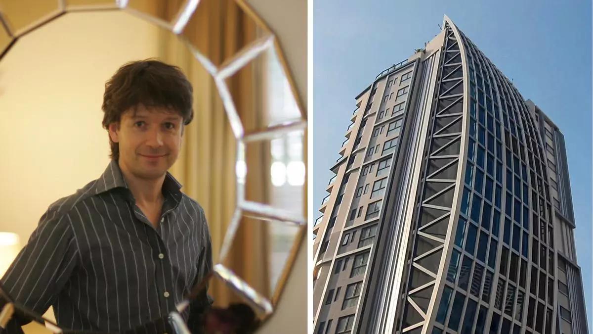 Quentin Griffiths i l'edifici del que ha caigut.