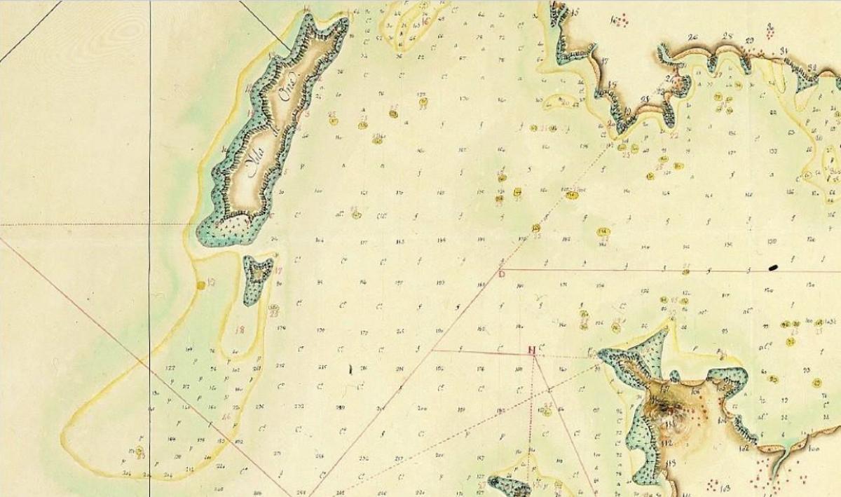 Un mapa de Antonio Alcalá, del año 1792, de la ría de Pontevedra con la isla de Ons y que se incluye dentro de la documentación del proyecto.