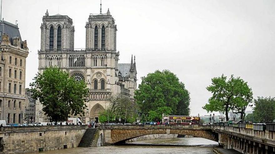 El Sena, crescut, a tocar la catedral de Notre Dame