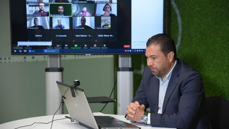 Un momento de la rueda de prensa telemática ofrecida por Cordero.