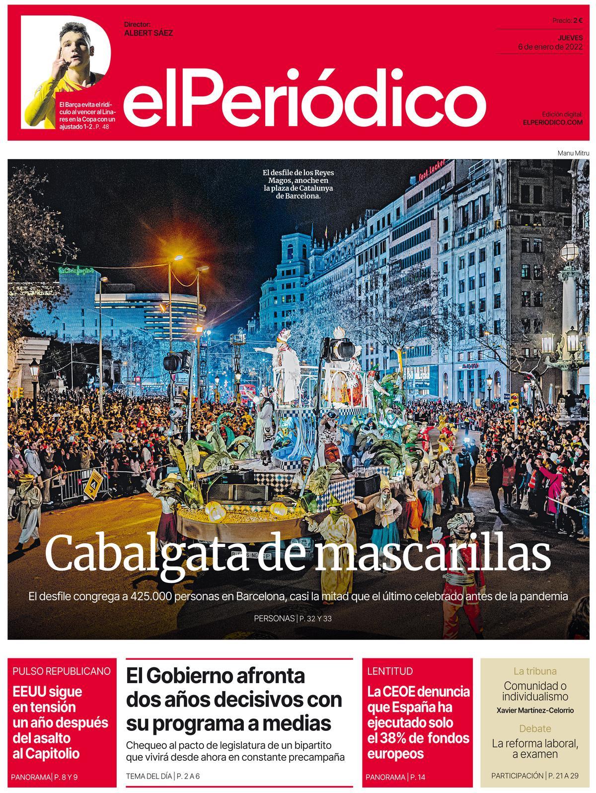La portada d’EL PERIÓDICO del 6 de gener del 2021