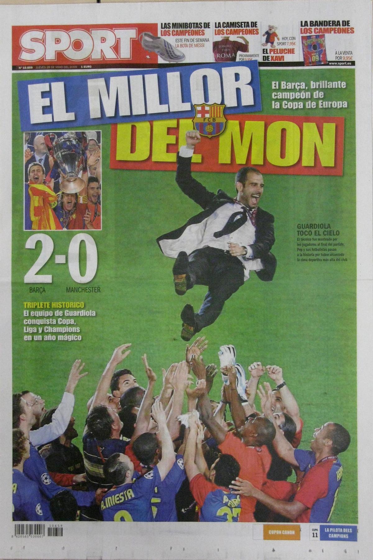La portada (doble) de SPORT para celebrar la tercera Champions del Barça
