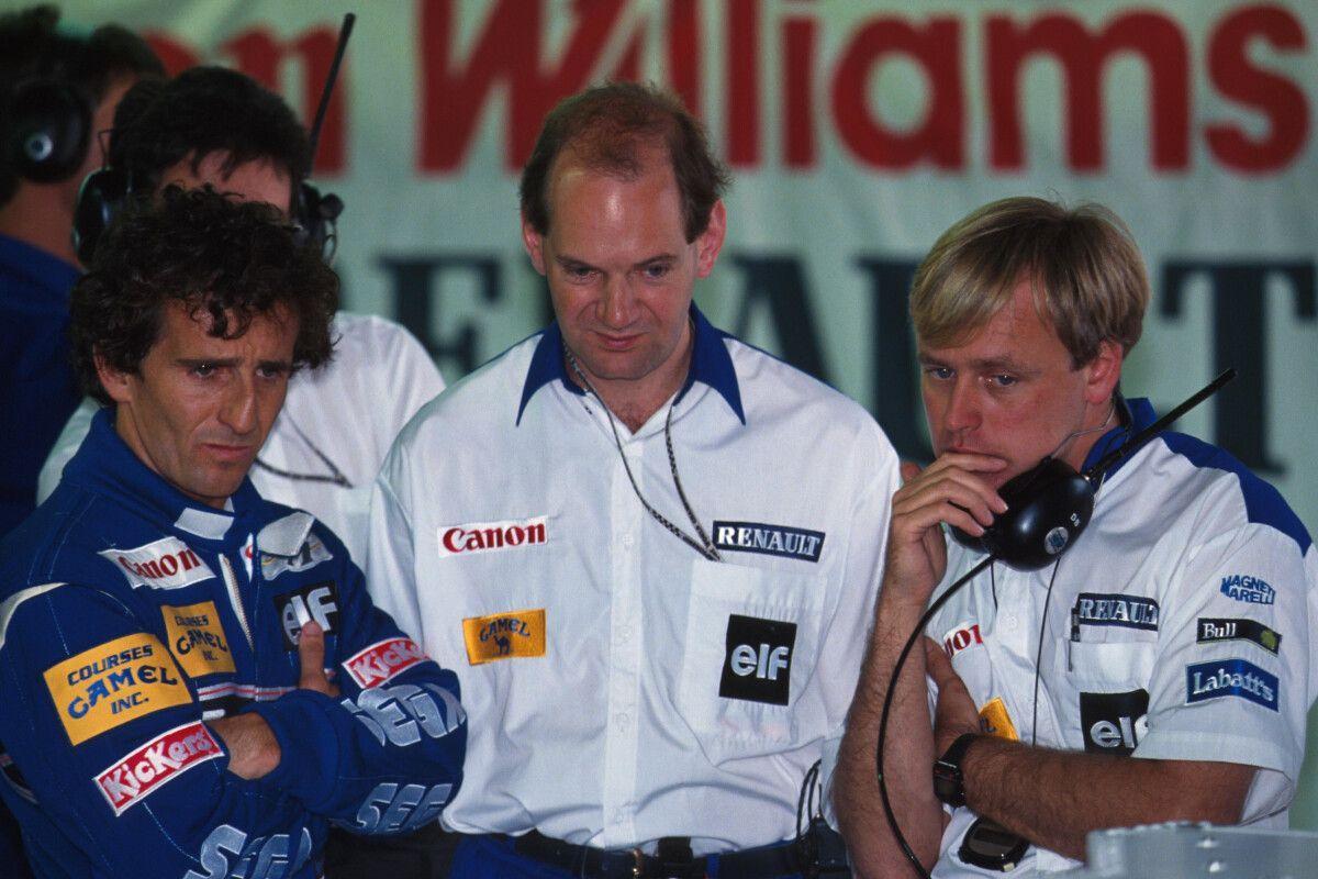 Adrian Newey, en el centro, junto a Alain Prost (i) en su época en Williams.