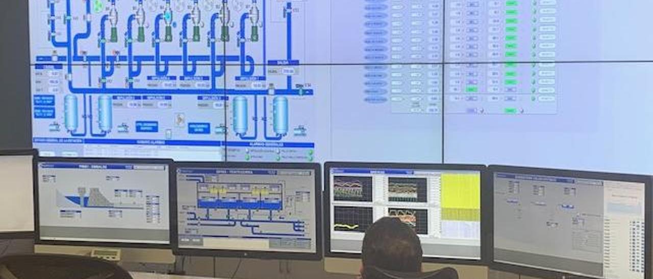 Sala de control de la distribución de agua de la Mancomunidad de Canales del Taibilla.