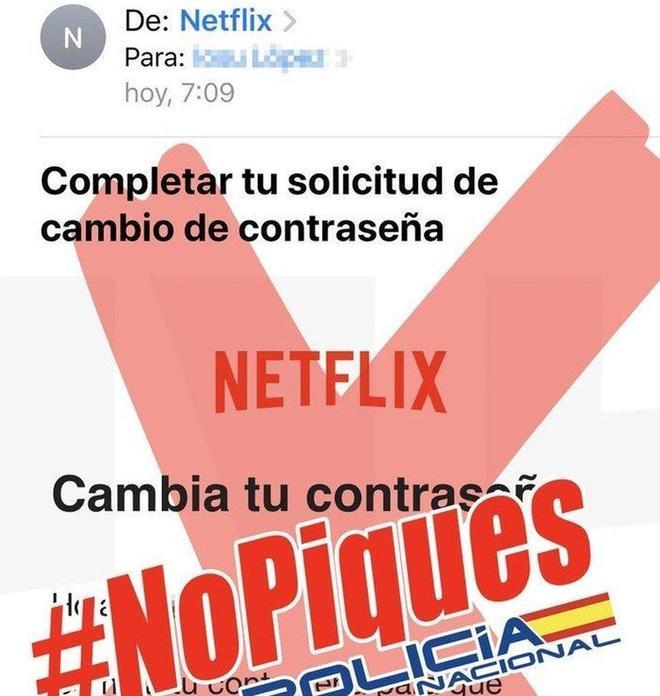 La Policía alerta de casos de phishing falseando el nombre de Netflix