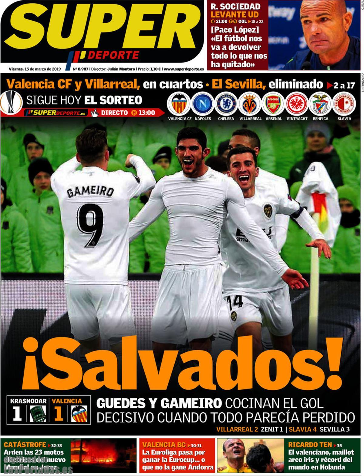 La portada de Superdeporte tras el partido