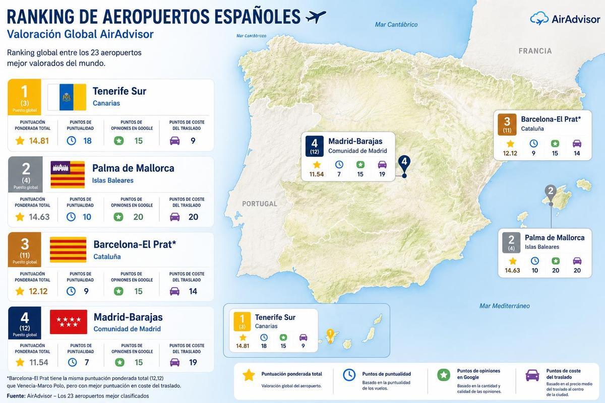 Mapa aeropuertos españoles Ranking AirAdvisor