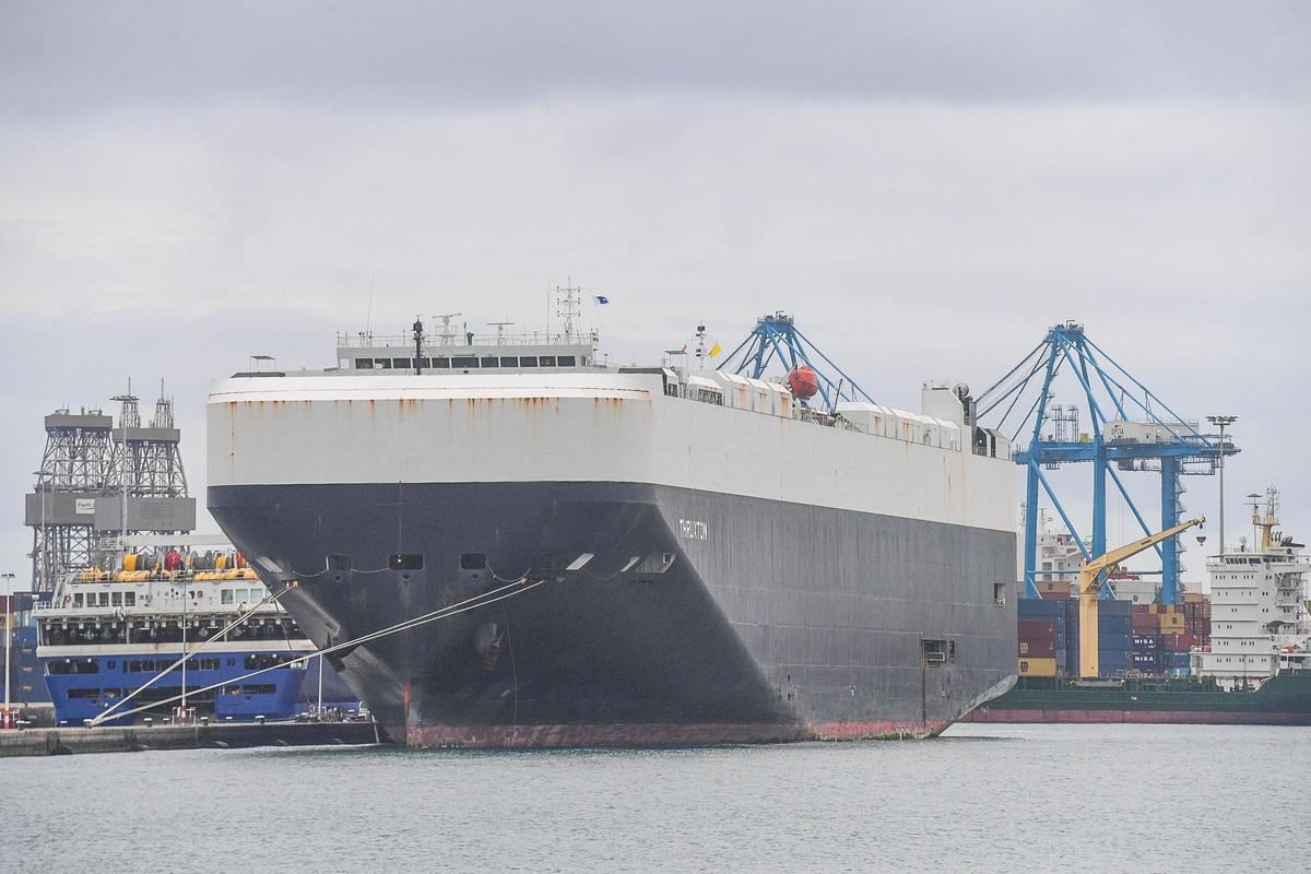 El 'Thruxton', uno de los barcos porta vehículos que ha llegado al Puerto de Las Palmas