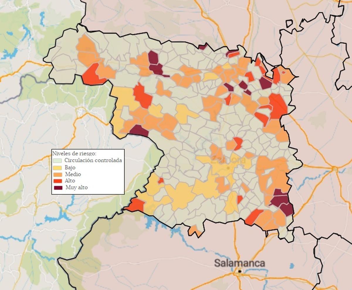 Mapa municipal de contagios de coronavirus en Zamora