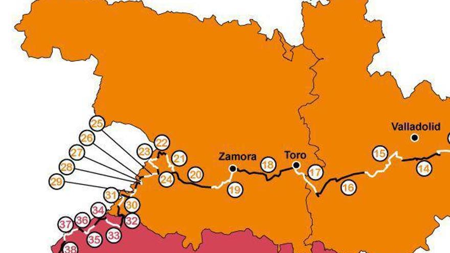 Arriba, itinerario de etapas de la Senda del Duero, en el medio detalle del tramo desde Zamora a Pereruela, abajo las características técnicas de la etapa. | |  MINISTERIO DE AGRICULTURA