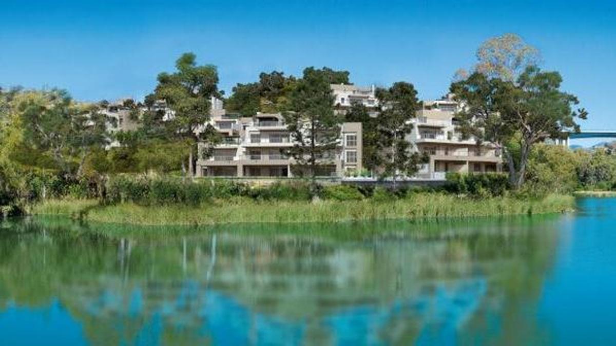 Proyección de la promoción inmobiliaria Marbella Lake, cerca de Puerto Banús.