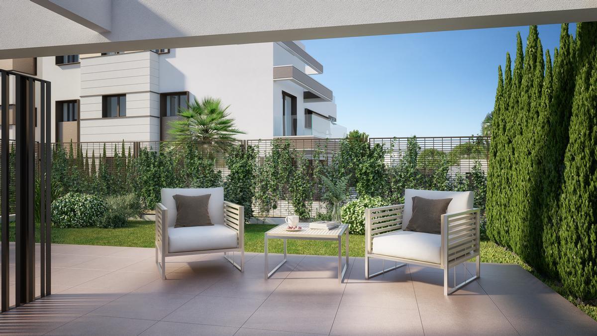 Terraza ajardinada en Zahir Homes 