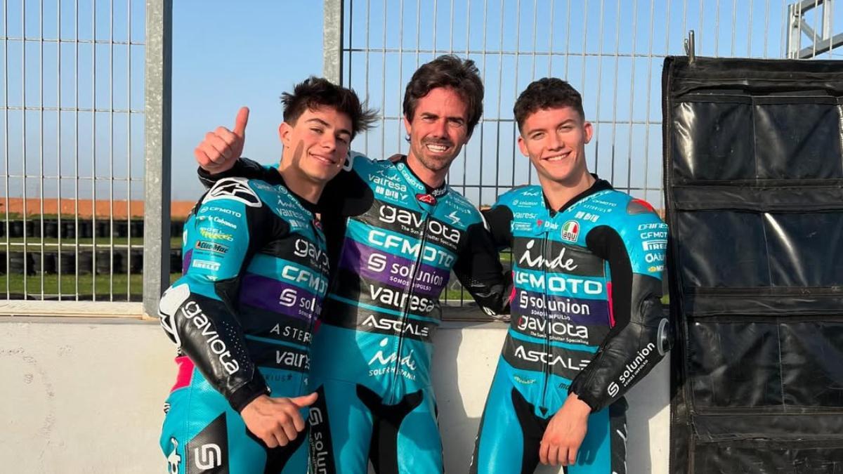 Nico Terol junto a David Alonso y Dani Holgado, pilotos del Aspar Team