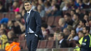 Valverde, en el Camp Nou durante el partido con el Málaga.