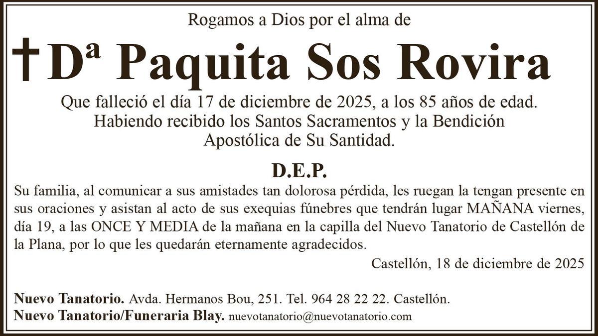 Dª Paquita Sos Rovira