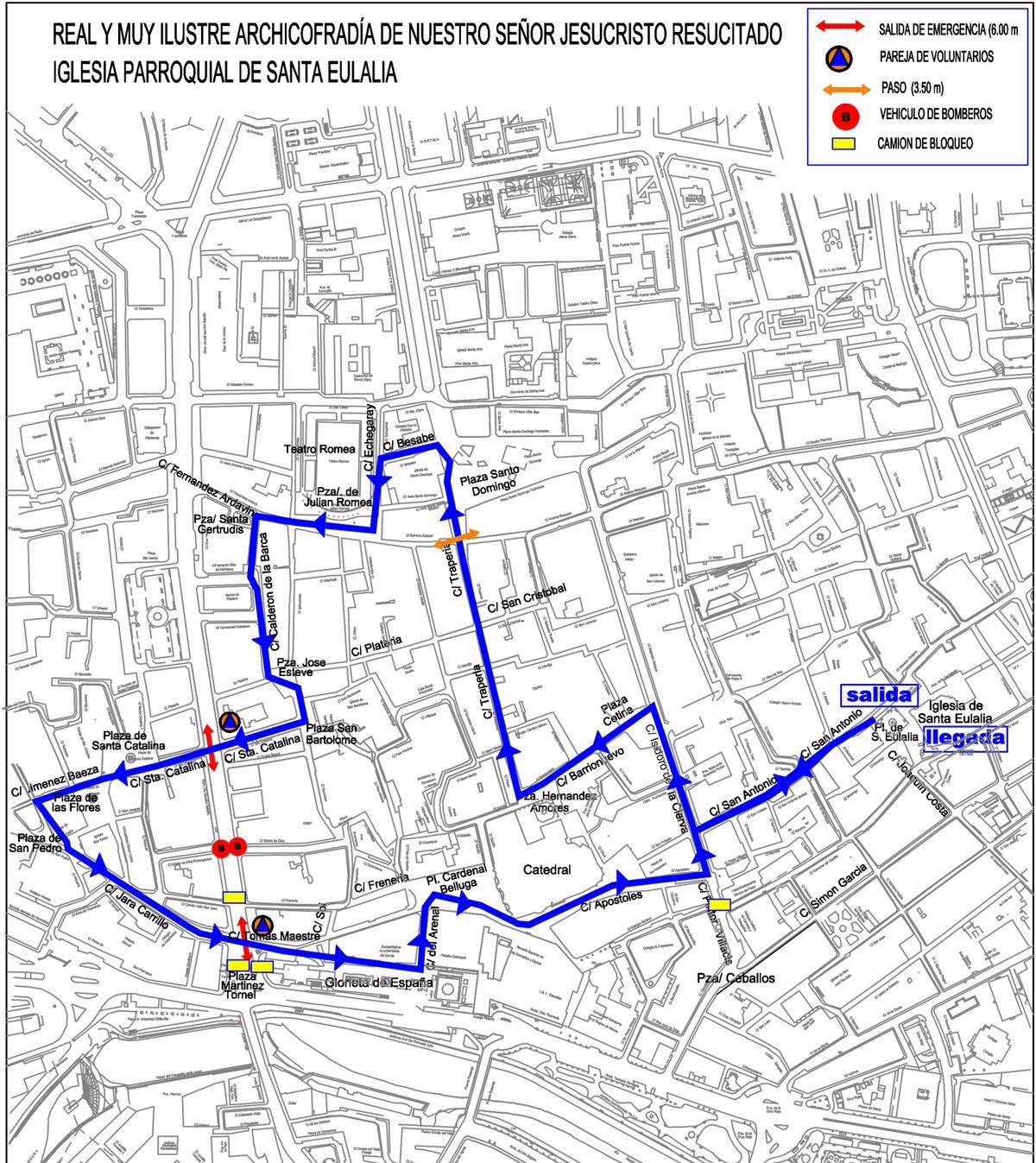 EL itinerario de la procesión del Domingo de Resurrección.