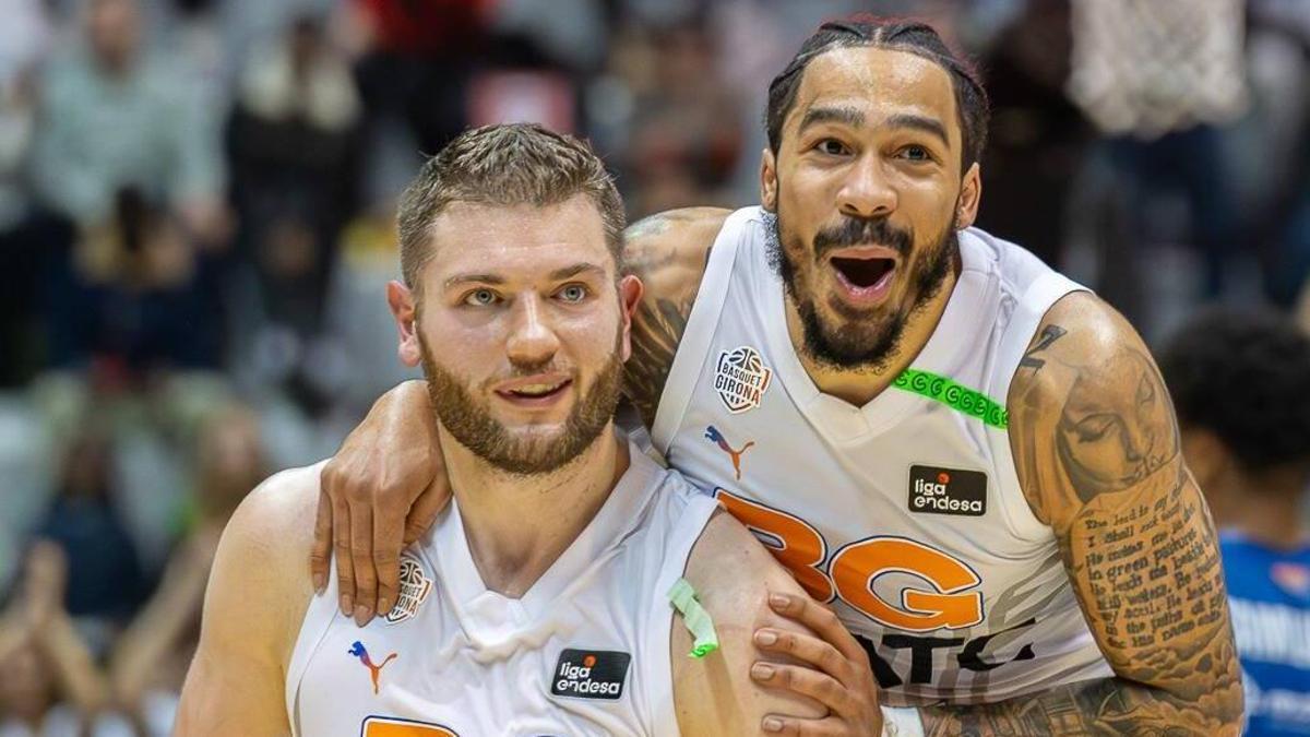Martinas Geben i Otis Livingston, a Fontajau després de guanyar el Burgos.