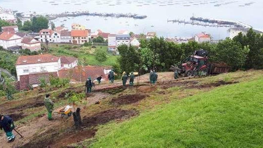 Los jardineros plantan ayer los árboles en O Con. // Gonzalo Núñez