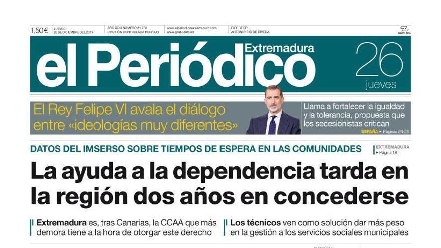 Esta es la portada de EL PERIÓDICO EXTREMADURA correspondiente al día 26 de diciembre del 2019