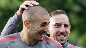 Benzema y Ribéry, en un entrenamiento de la selección francesa