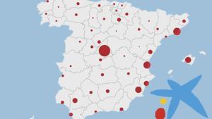 Mapa dels acomiadaments de CaixaBank per províncies