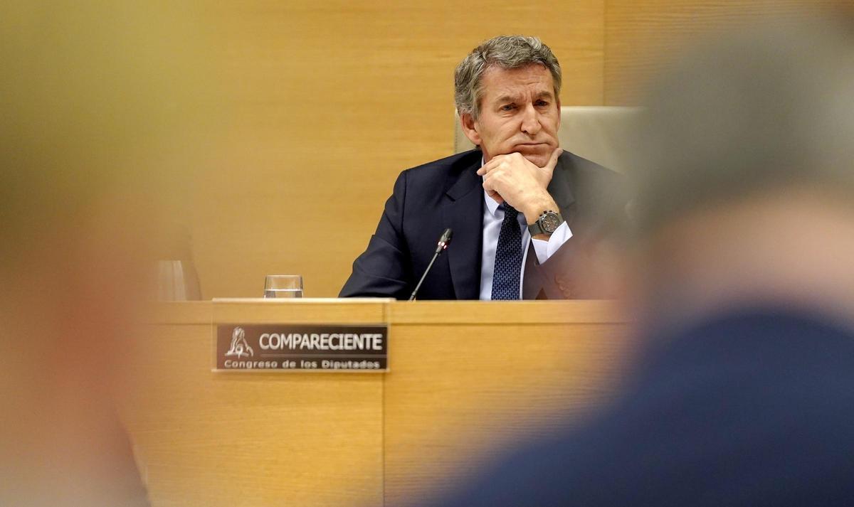 Alberto Núñez Feijóo, durante su comparecencia en la comisión de investigación de la Dana en Valencia, en el Congreso de los Diputados.