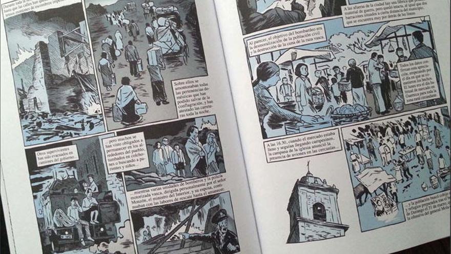 Viñetas de &#039;La muerte de Guernica&#039;; debajo, la portada.