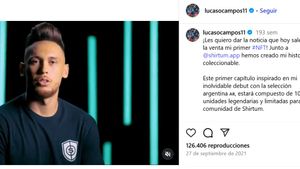 Pantallazo de la cuenta de Instagram donde Lucas Ocampos promocionaba en 2021 el proyecto de Shirtum.