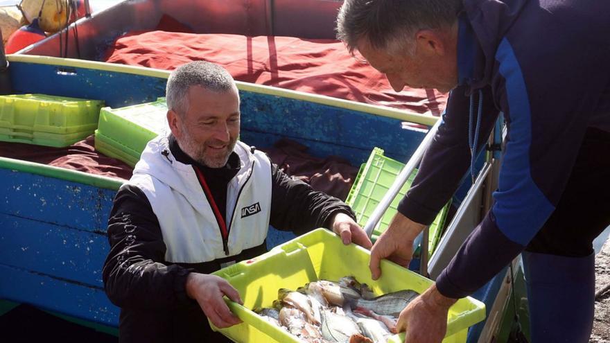 Descarga de pescado en el muelle de O Campo, para su subasta en la lonja de A Illa de Arousa.