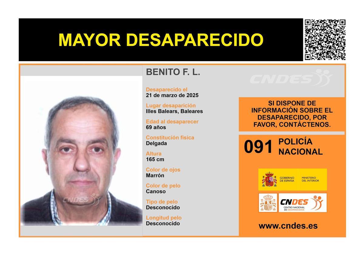 Imagen con la alerta de la desaparición.