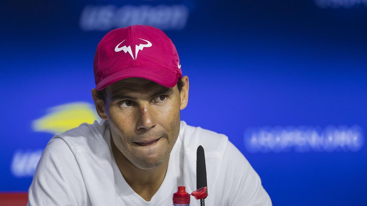 Rafael Nadal, durante la rueda de prensa posterior a su derrota.