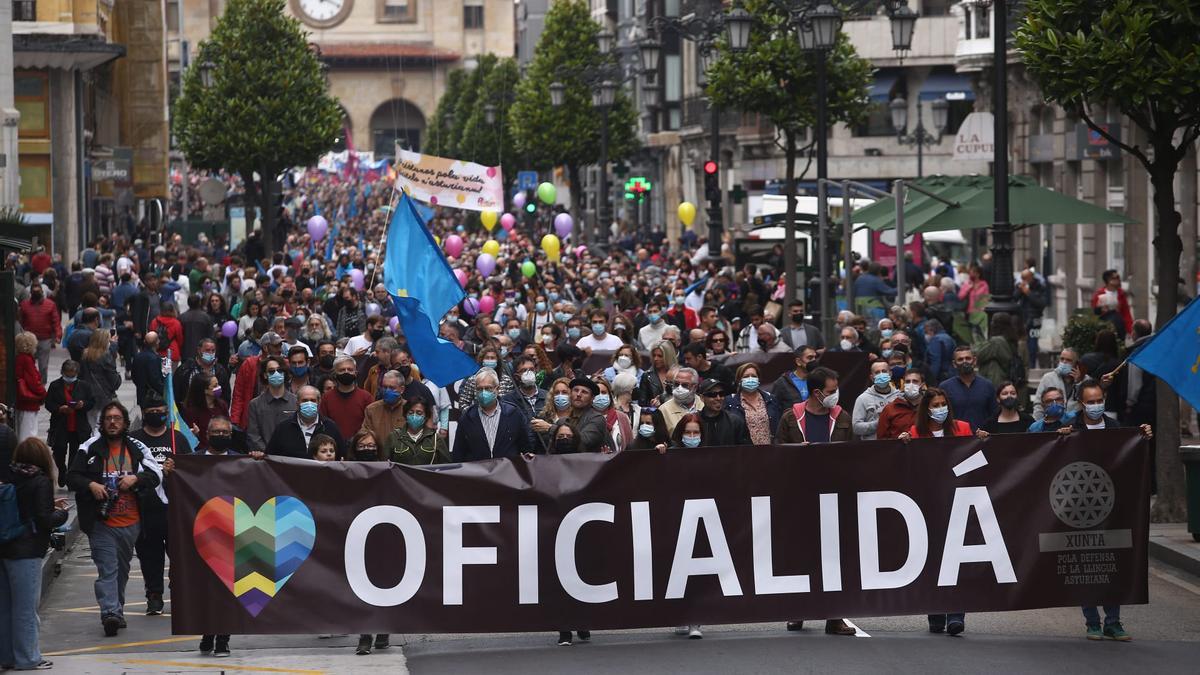 Los partidarios de la cooficialidad del asturiano se manifiestan en Oviedo