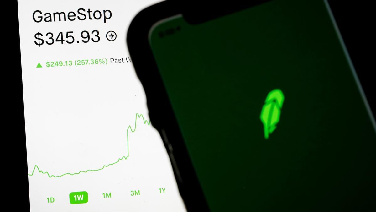 Información bursátil de GameStop en la 'app' Robinhood del 29 de enero de 2021