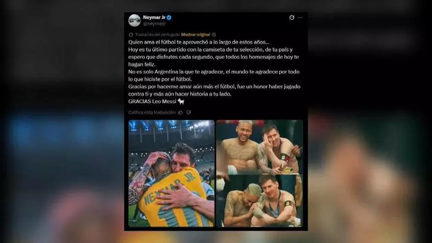 Neymar, a Messi en su adiós a la selección argentina: "El mundo entero te da las gracias"