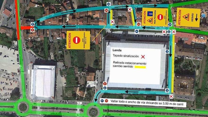 Plano del Concello con los cambios de tráfico que afectarán al barrio desde el martes. // Concello