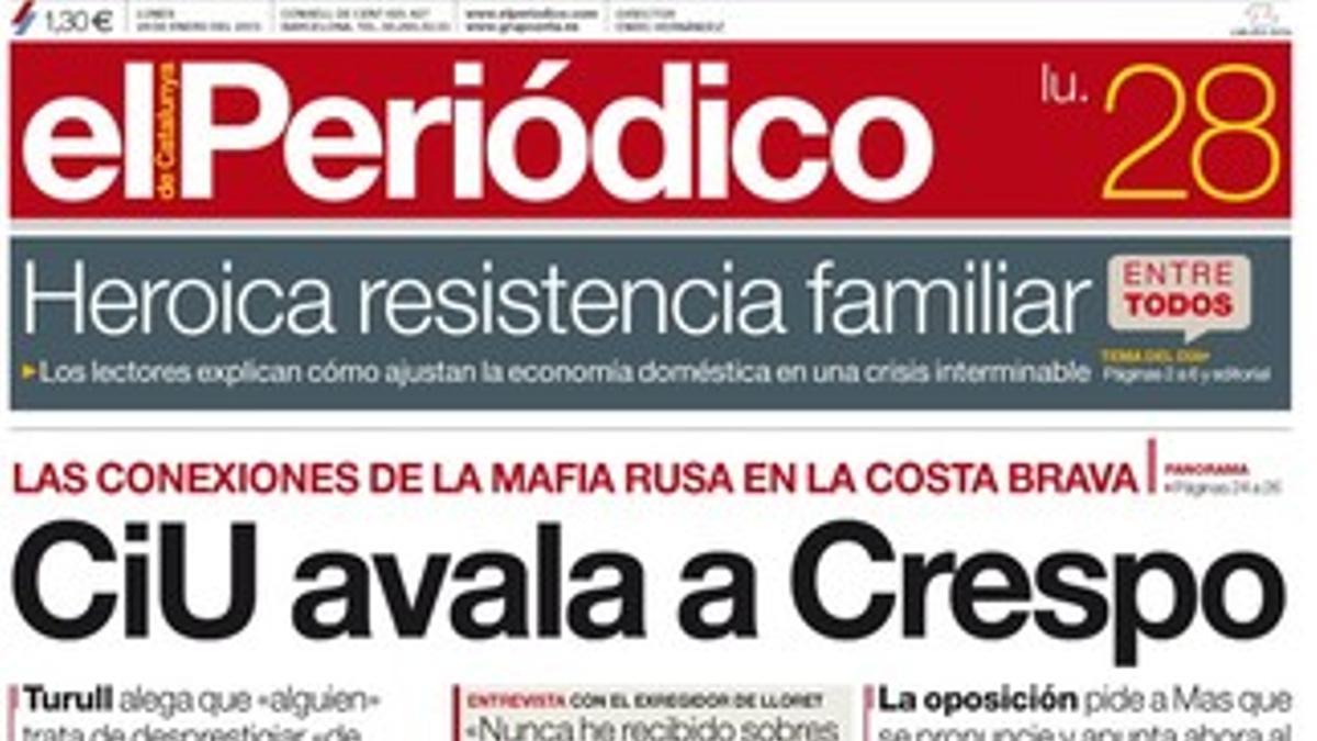 Portada de EL PERIÓDICO de la edición del 28 de enero.