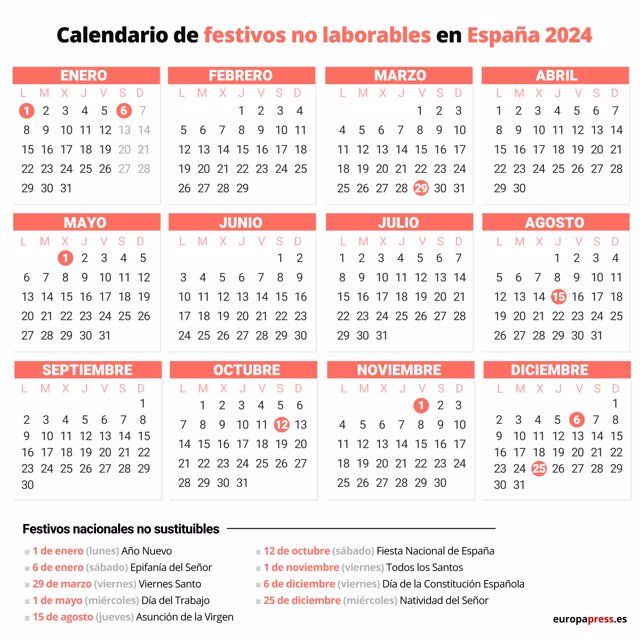 Calendario Laboral 2024 En España ¿qué Festivos Hay En 2024 7636