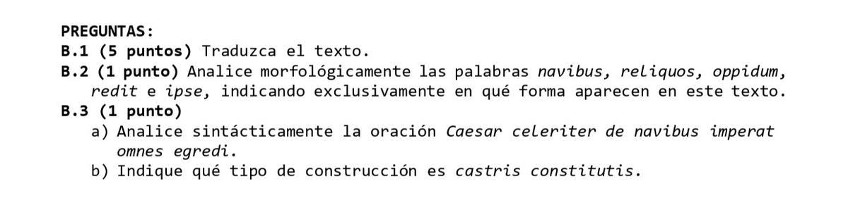 Preguntas de traducción y análisis morfológico y sintáctico del examen de Latín de la PAU 2026 de Madrid