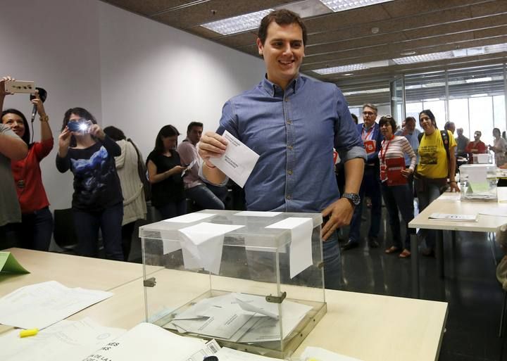 Ciudadanos' party leader Rivera casts his ballot at a polling station in Barcelona