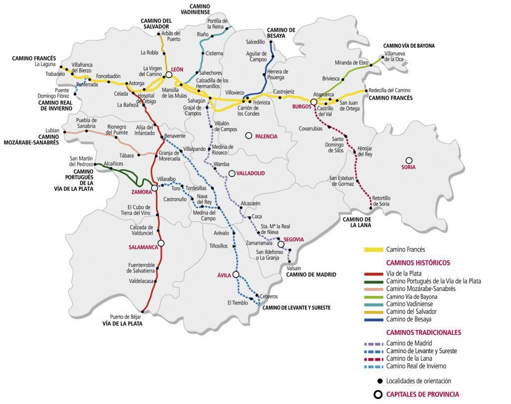 Mapa de la Ruta de la Plata con todos los caminos reconocidos históricamente.