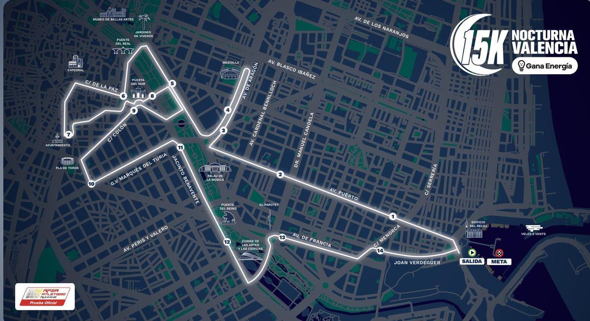 Nuevo recorrido de la 15K Nocturna de Valencia.