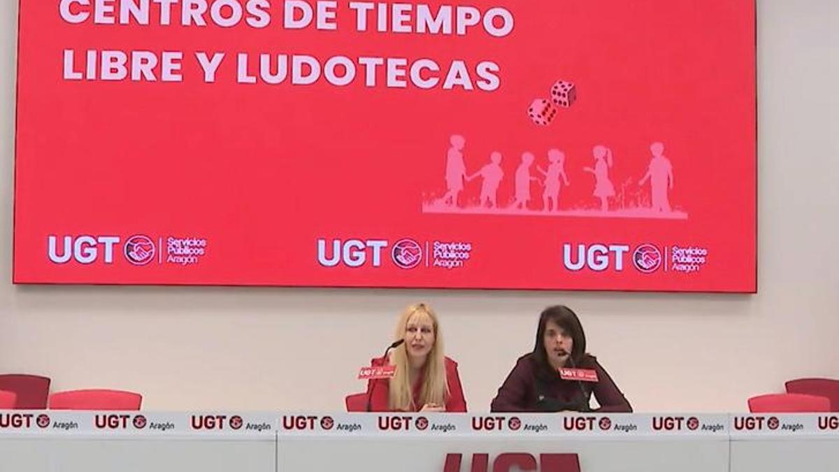 Rueda de prensa de UGT Aragón en Zaragoza, este martes.