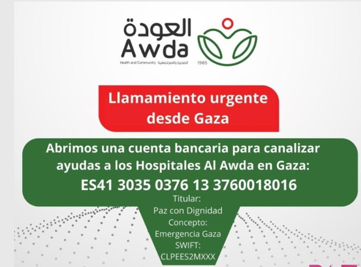 Información de la cuenta bancaria de Paz con Dignidad, de ayuda a Palestina.