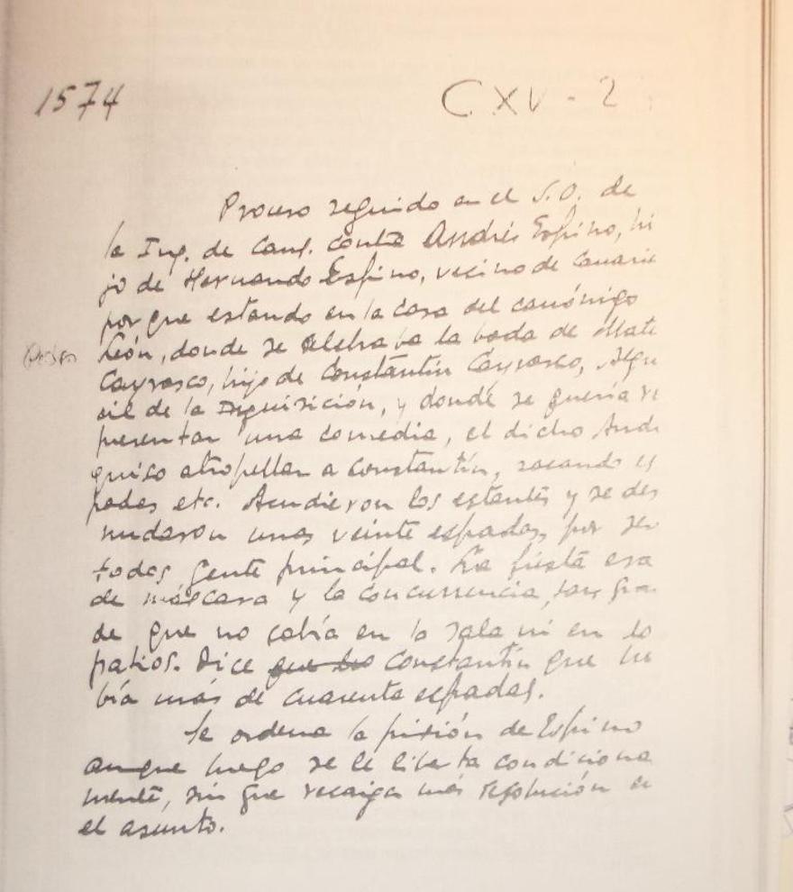 Prólogo inquisitorial de 1574 por un baile de máscaras en Las Palmas de Gran Canaria.