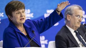 La directora gerente del FMI, Kristalina Georgieva, durante su intervención en un panel sobre perspectivas globales en el Foro de Davos.