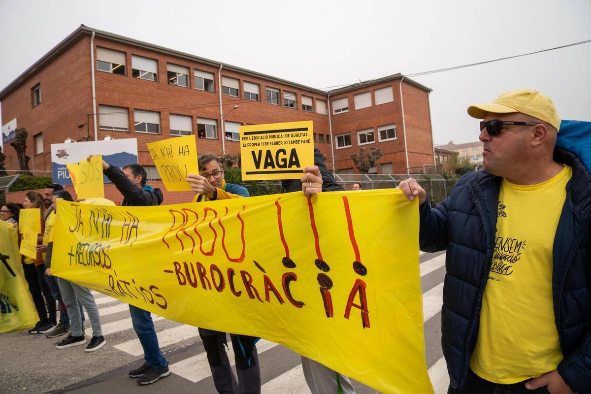 Una imatge de la protesta de personal educatiu dimecres passat