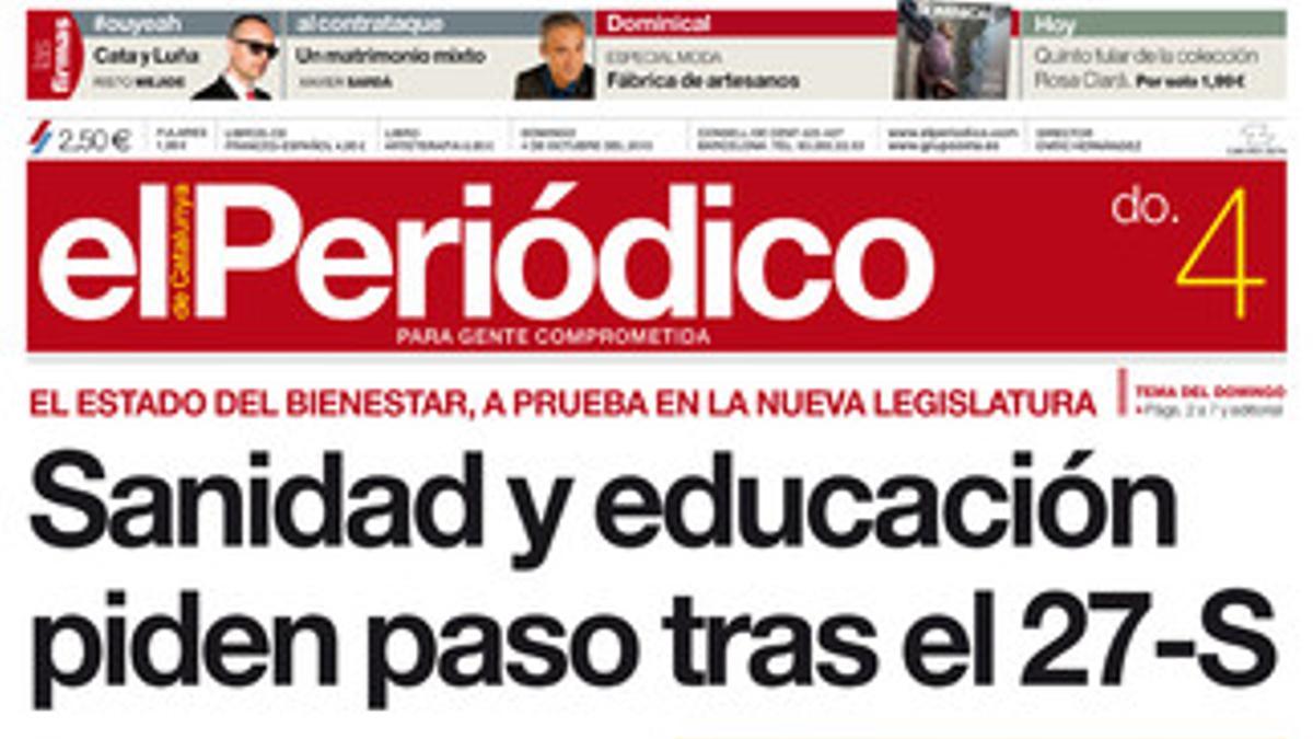 La portada de EL PERIÓDICO (4-10-2015).